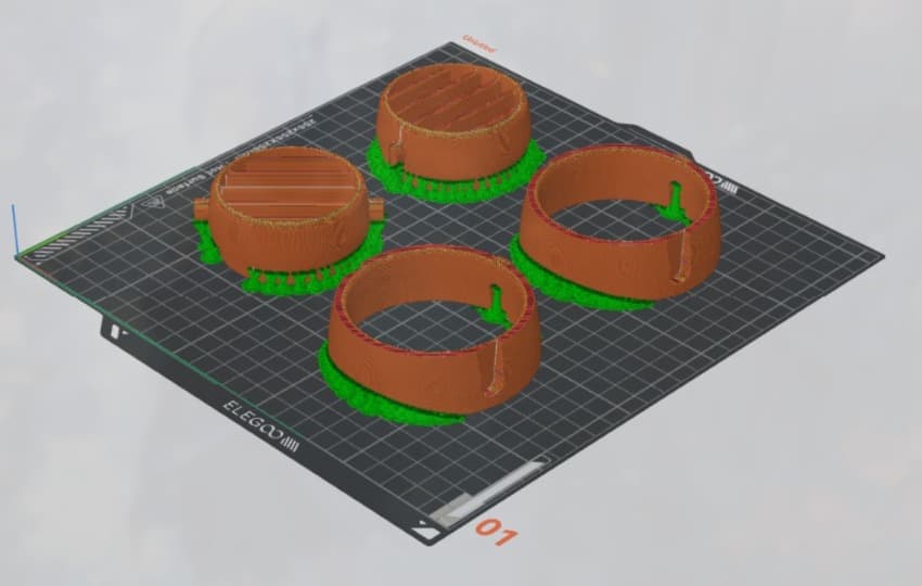 Rejillas centrales — modelo en slicer